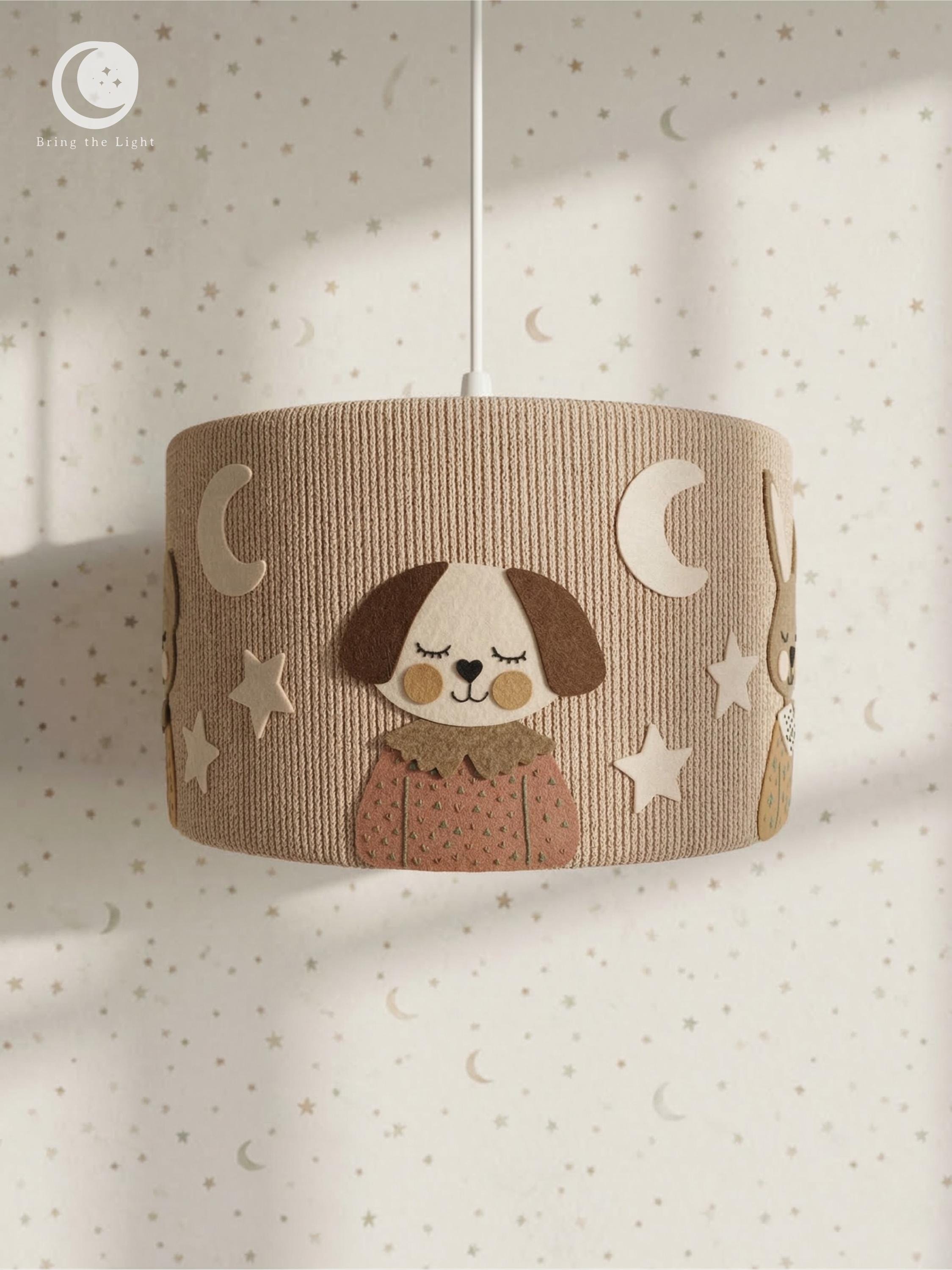 Handmade woodland animal nursery lampshade, boho kids room decor