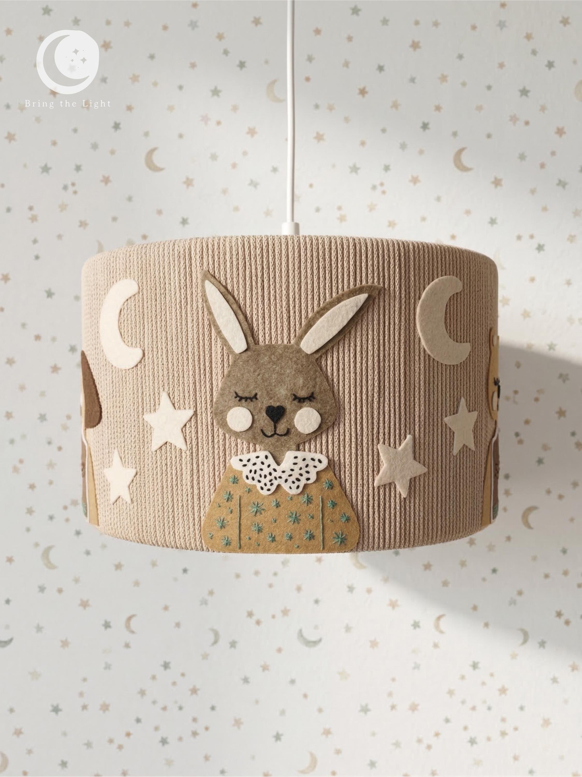 Handmade woodland animal nursery lampshade, boho kids room decor