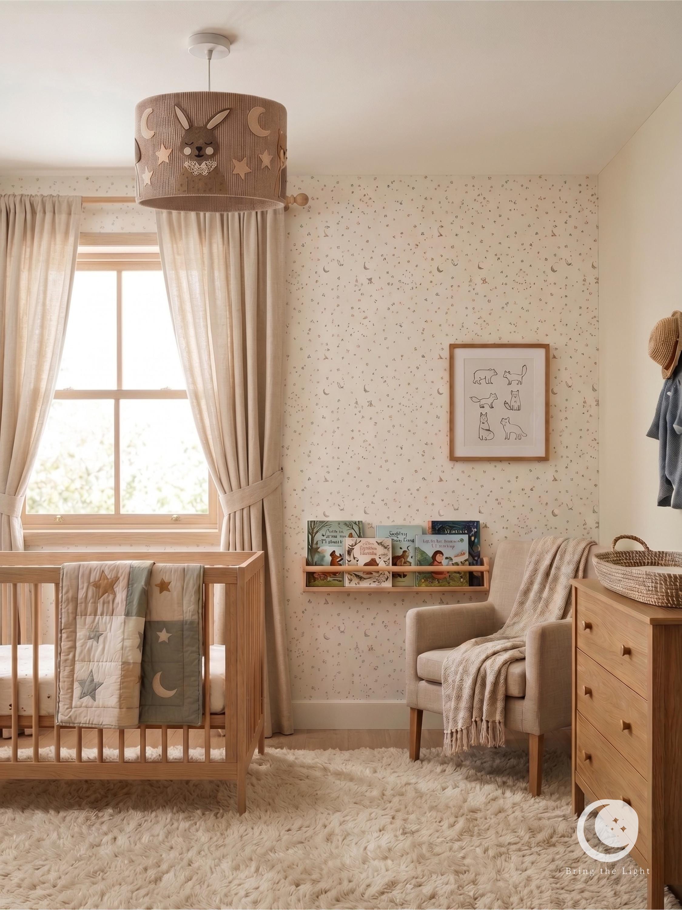 Handmade woodland animal nursery lampshade, boho kids room decor
