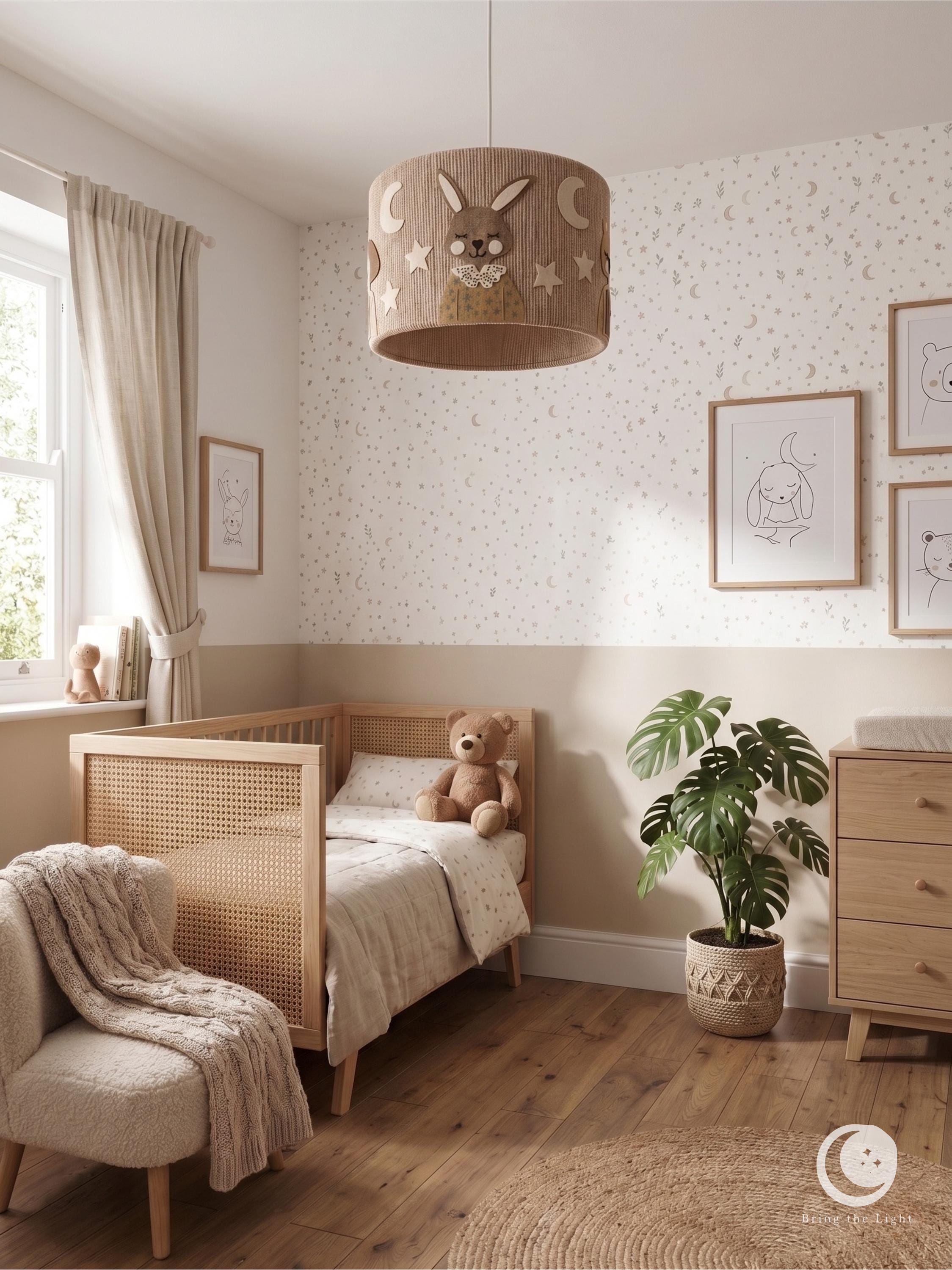 Handmade woodland animal nursery lampshade, boho kids room decor
