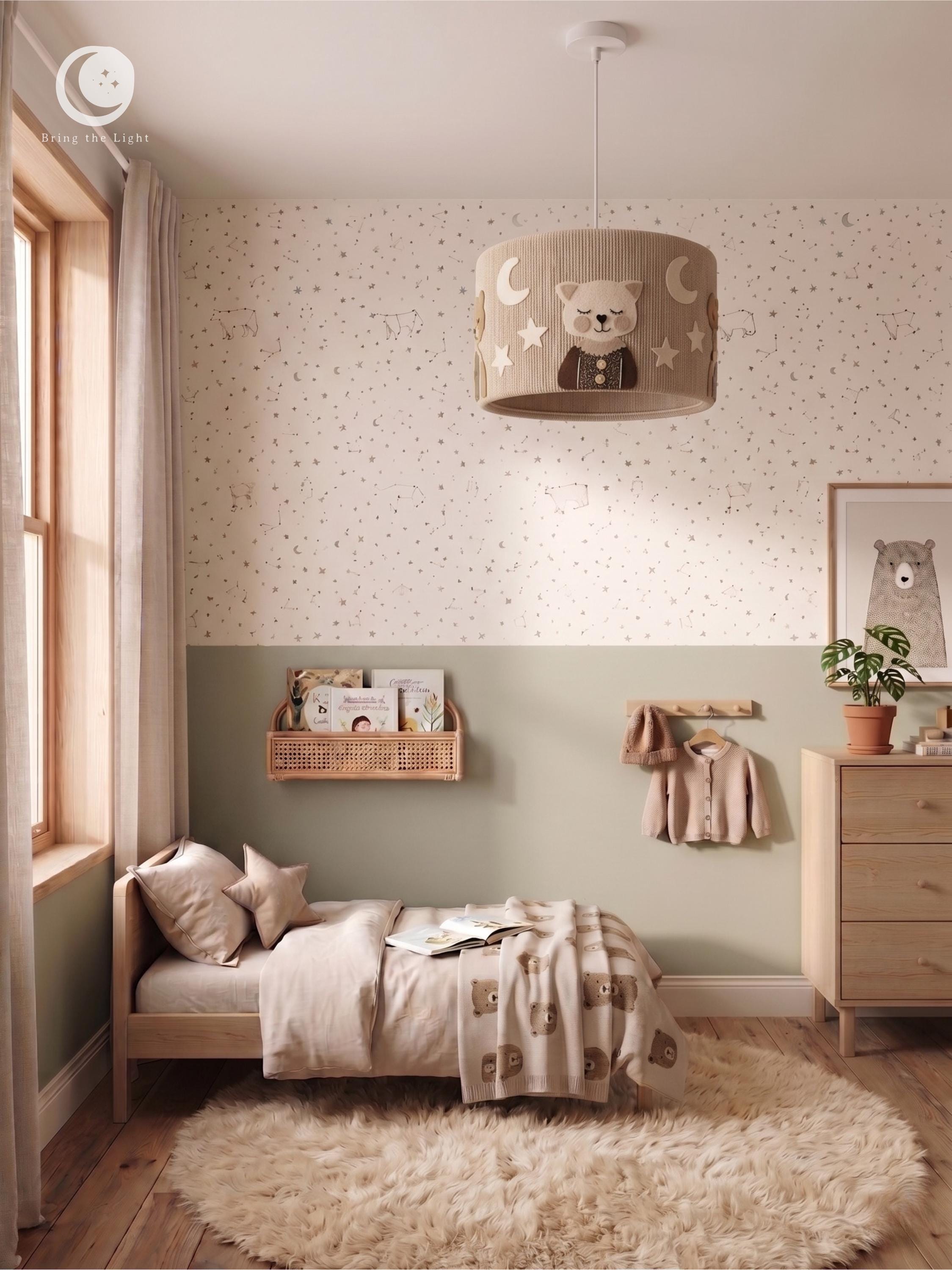 Handmade woodland animal nursery lampshade, boho kids room decor