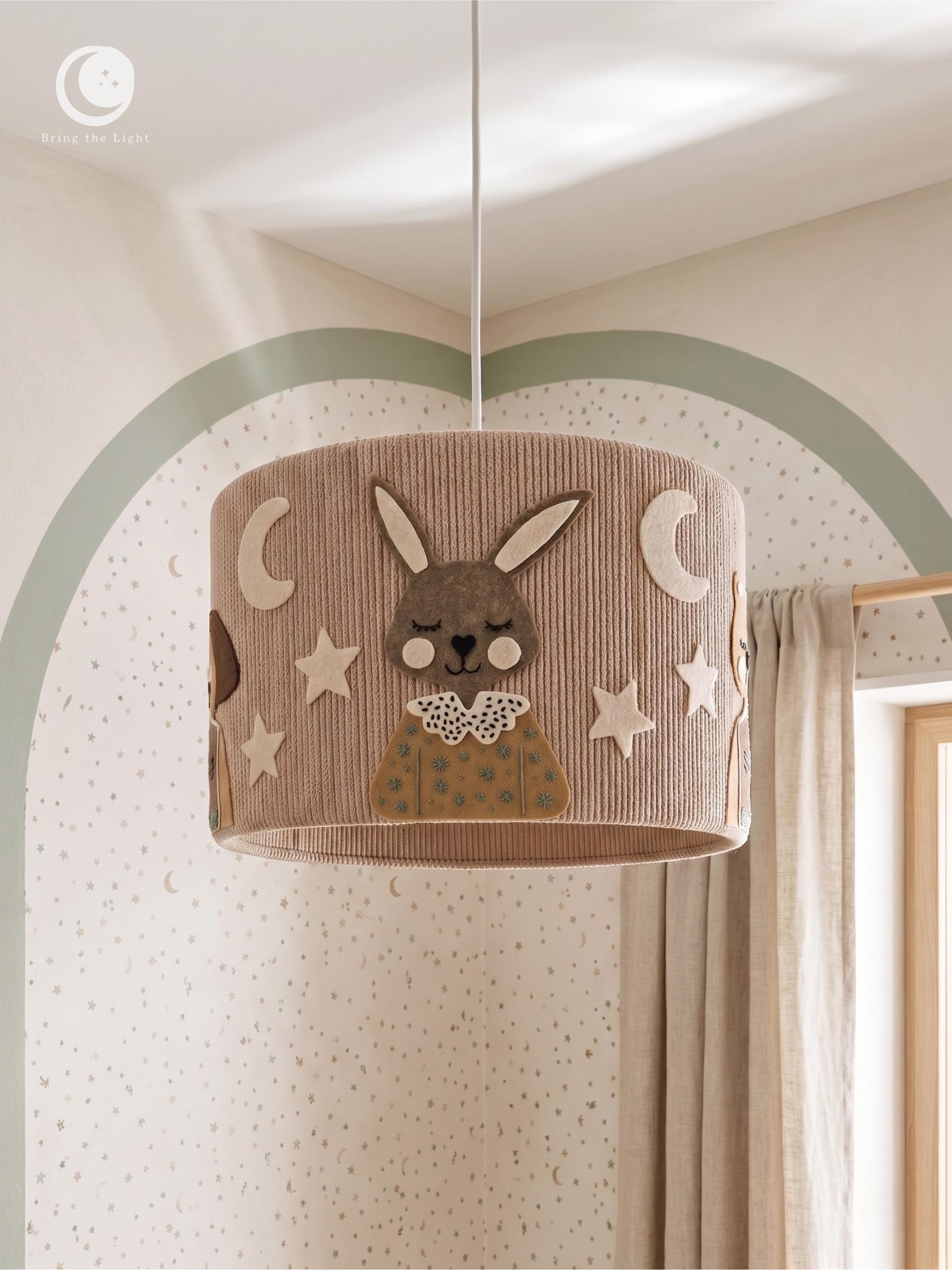 Handmade woodland animal nursery lampshade, boho kids room decor