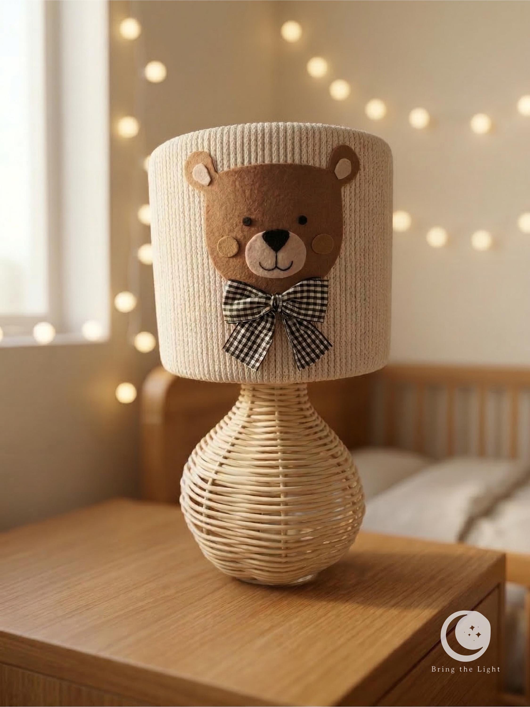 Handmade teddy bear nursery night lamp in scandinavian style