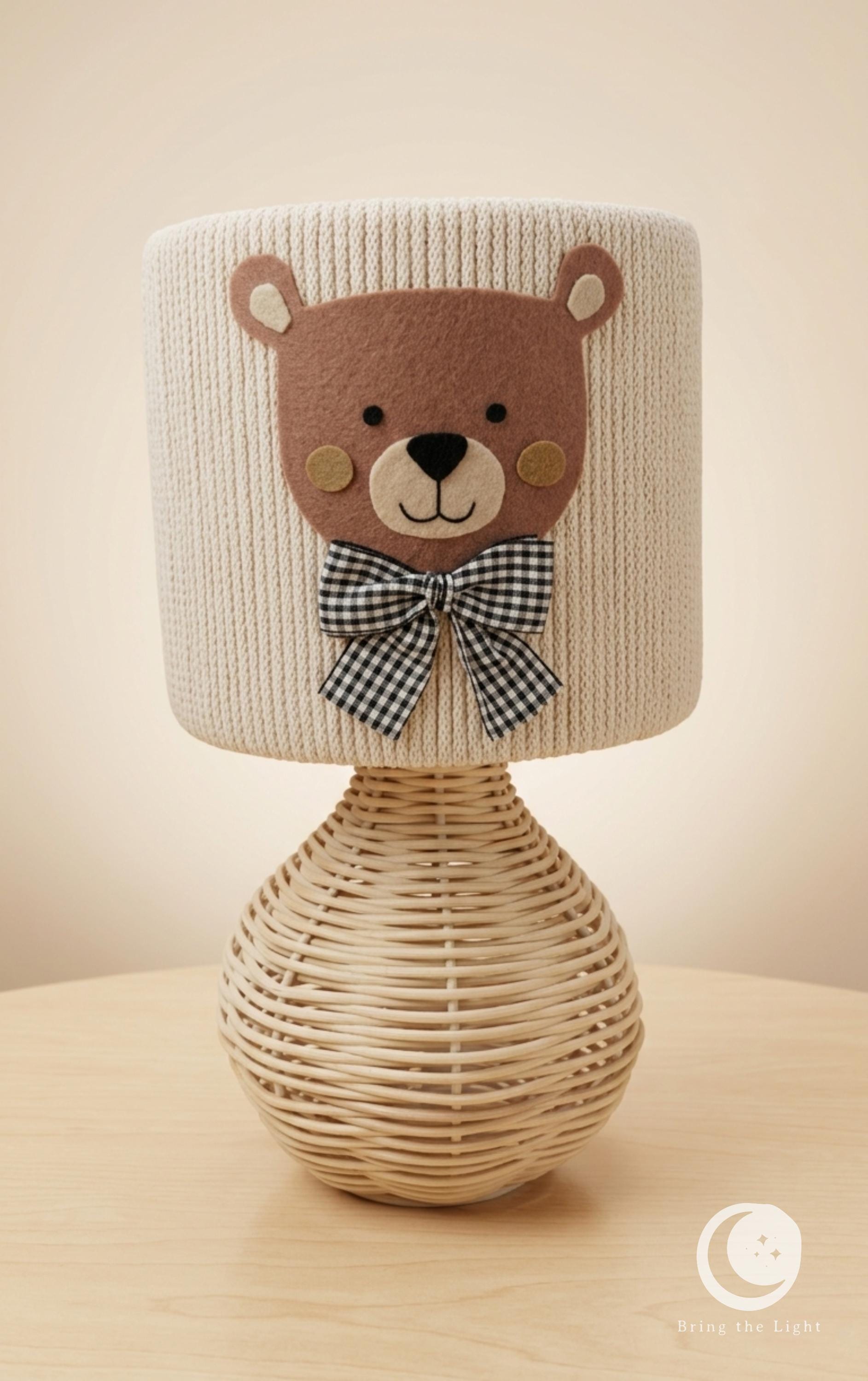 Handmade teddy bear nursery night lamp in scandinavian style