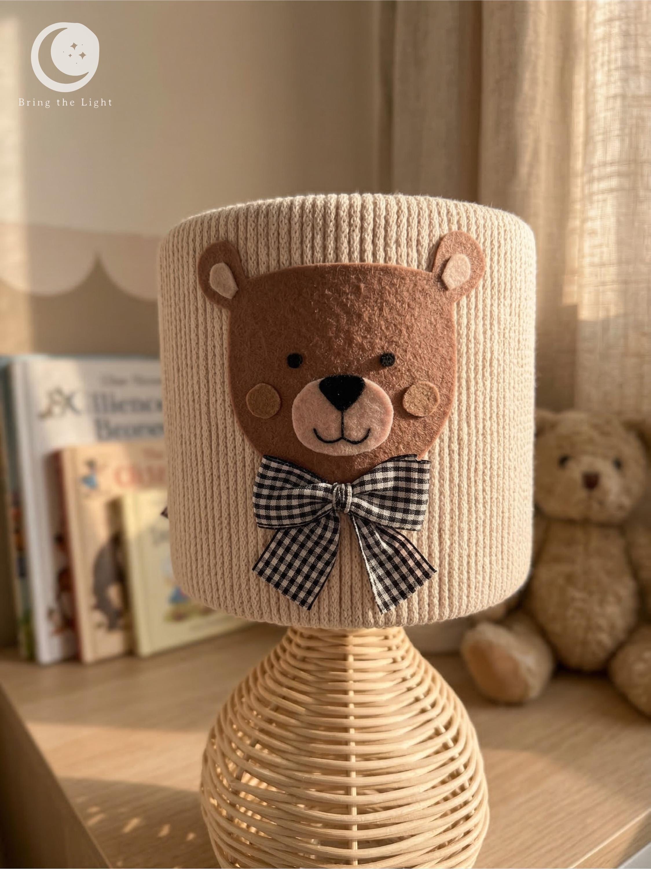 Handmade teddy bear nursery night lamp in scandinavian style