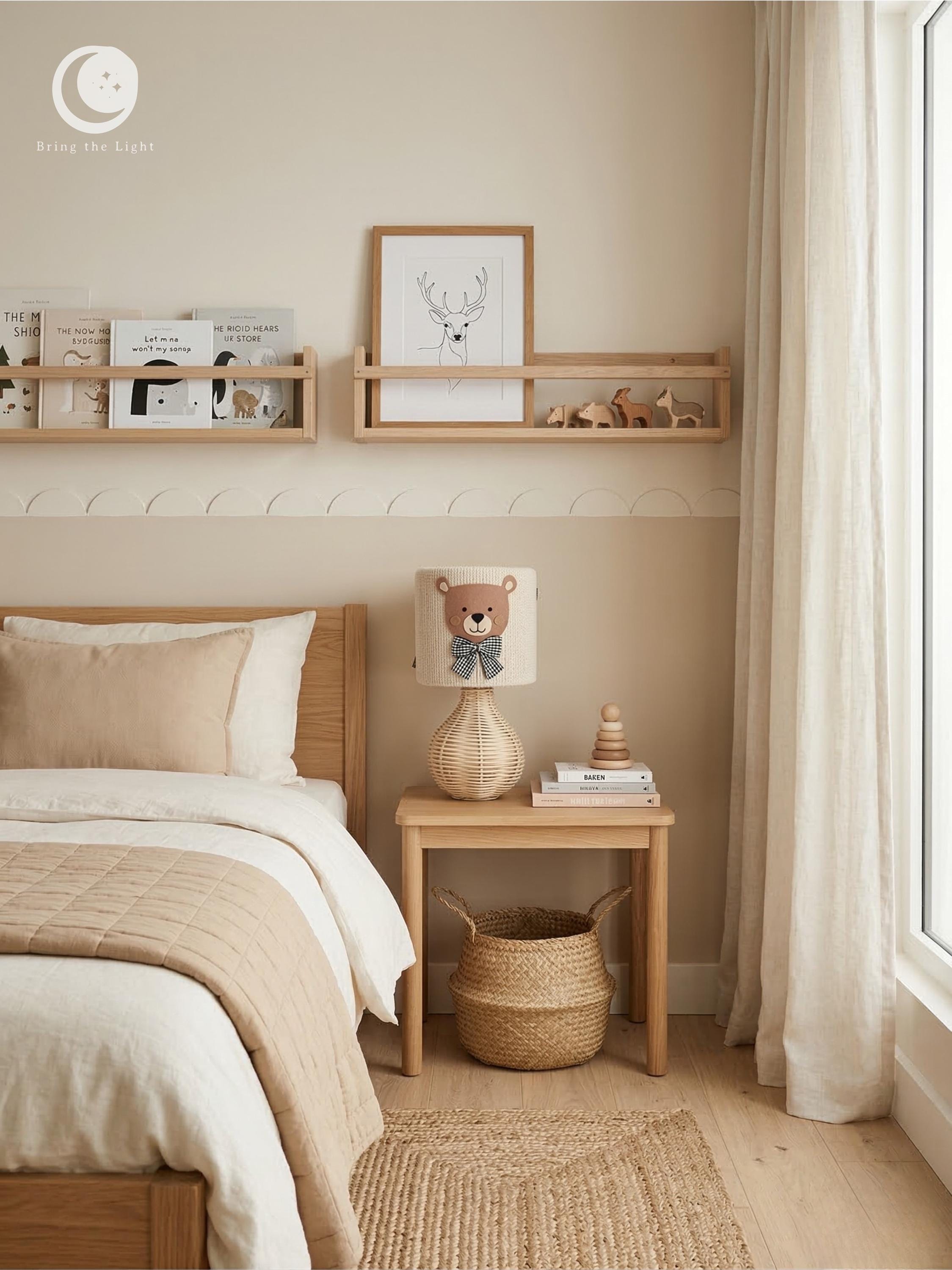 Handmade teddy bear nursery night lamp in scandinavian style
