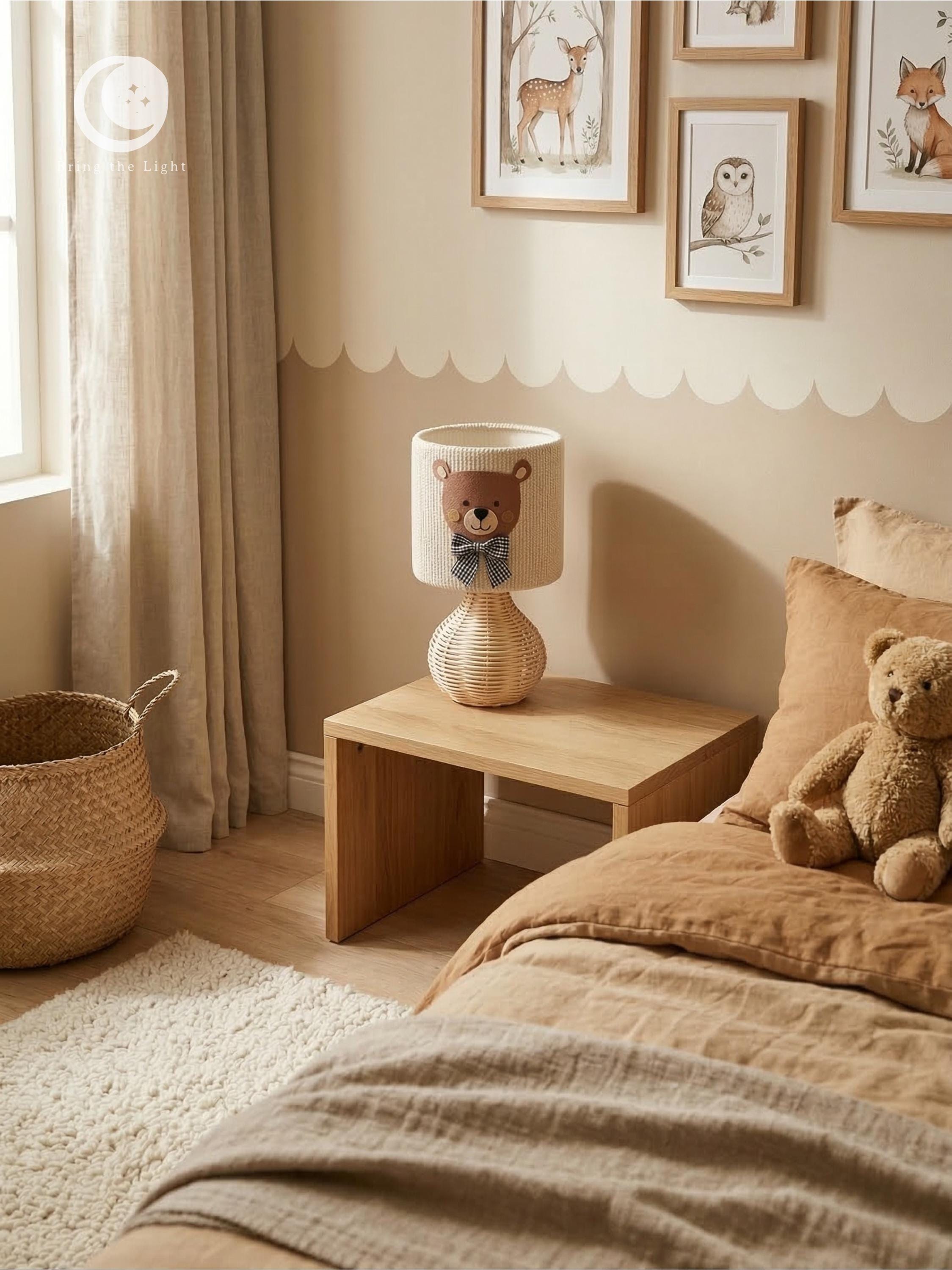 Handmade teddy bear nursery night lamp in scandinavian style