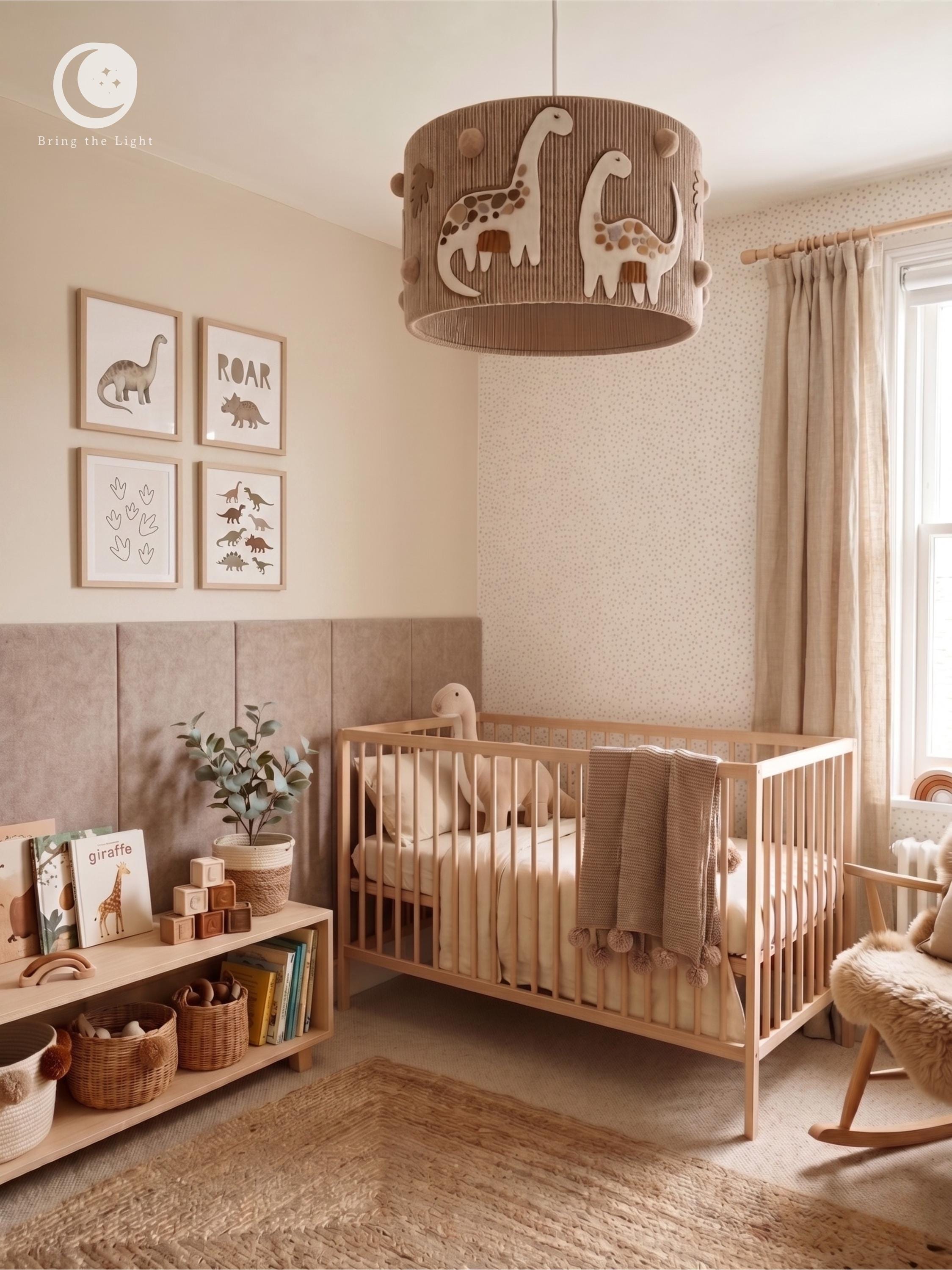 Handmade dinosaur nursery ceiling lampshade for a kids room
