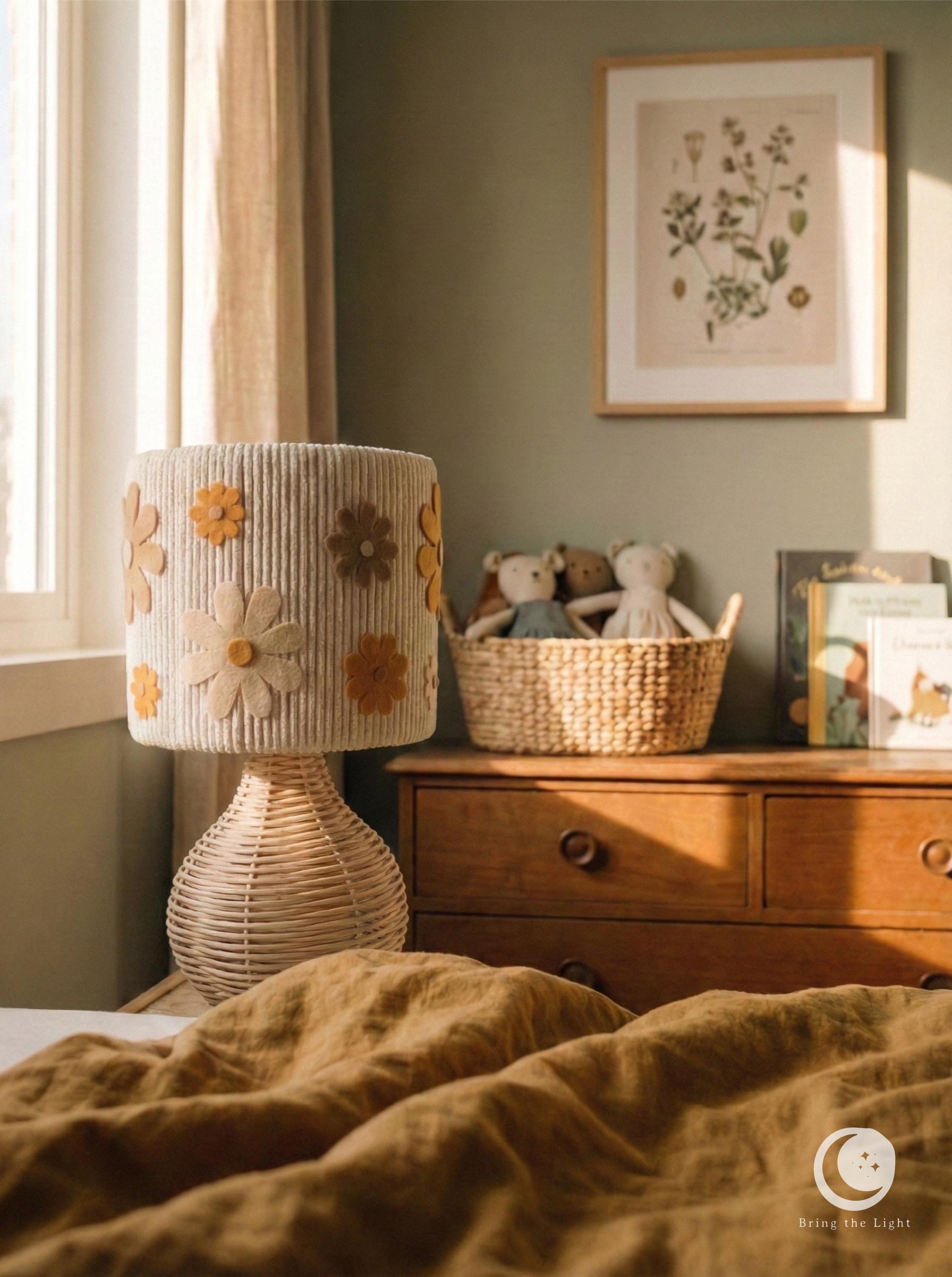 Felt flower nursery night lamp with hand-braided base