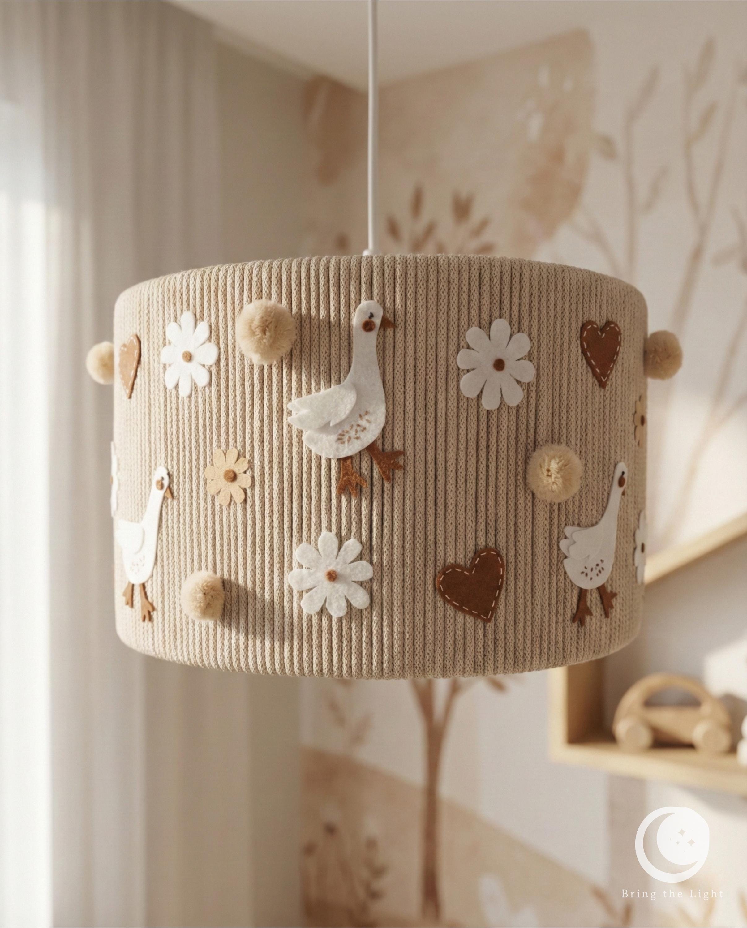 Gosling farm lampshade with felt goose and meadow florals