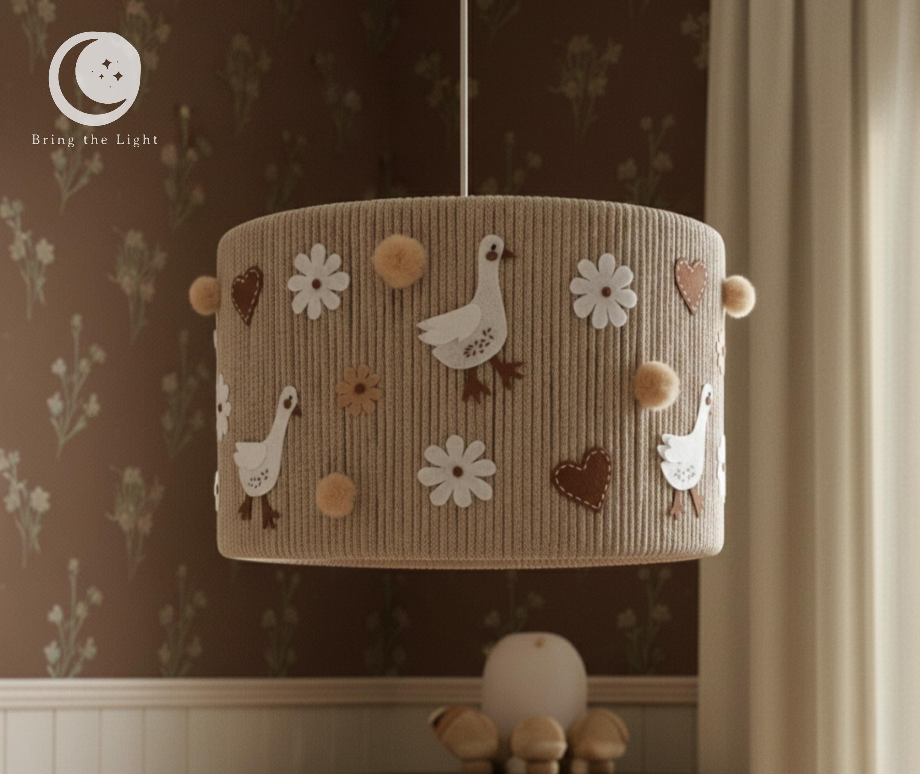 Gosling farm lampshade with felt goose and meadow florals
