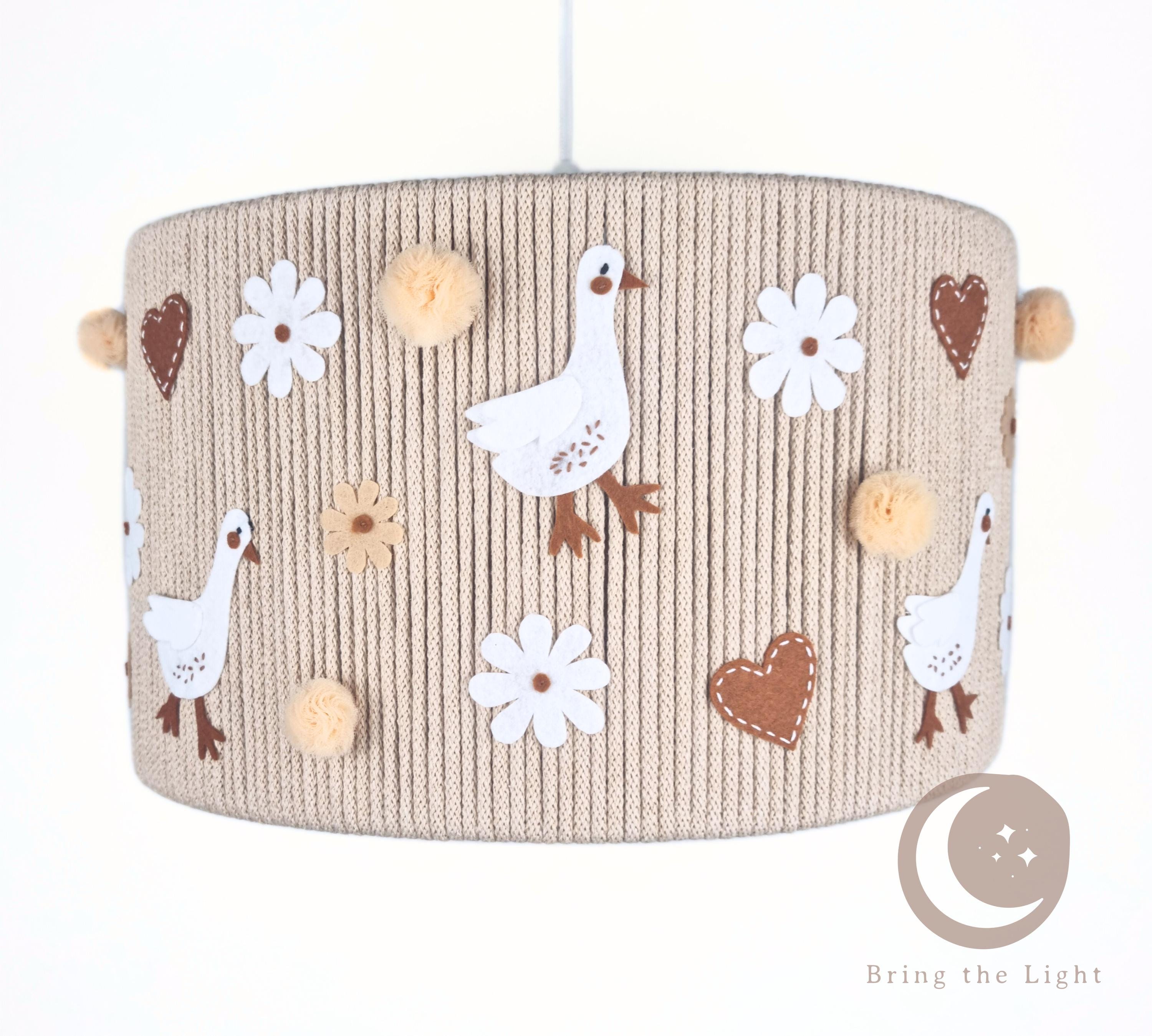 Gosling farm lampshade with felt goose and meadow florals