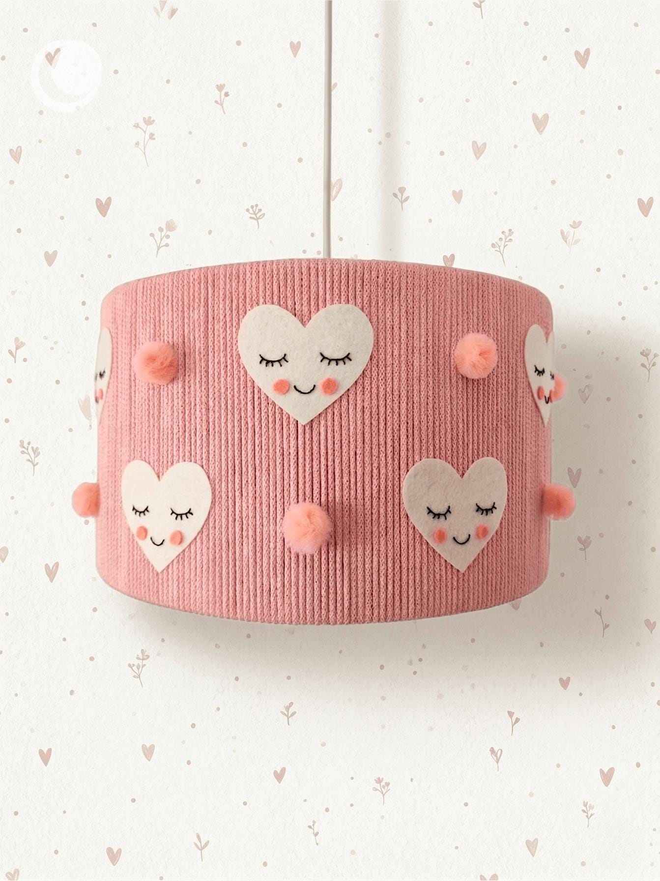 Pink felt heart nursery ceiling lamp