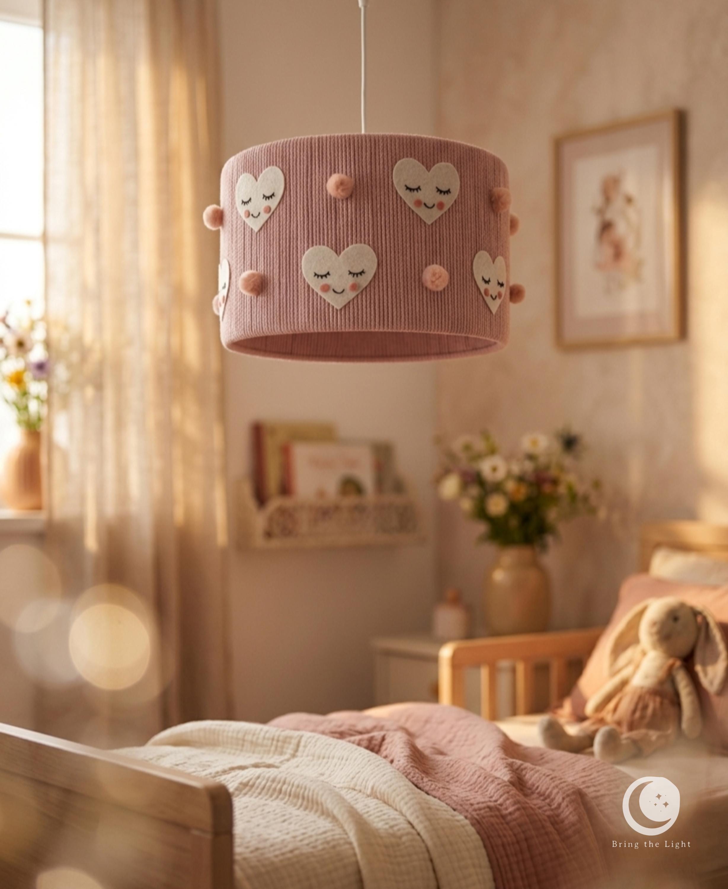 Pink felt heart nursery ceiling lamp