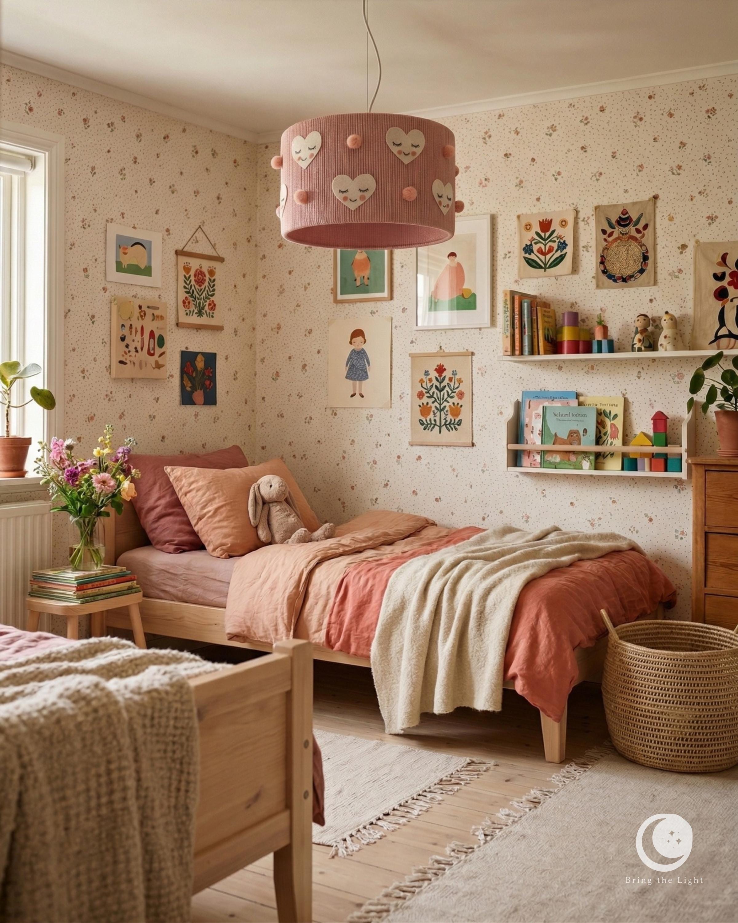 Pink felt heart nursery ceiling lamp