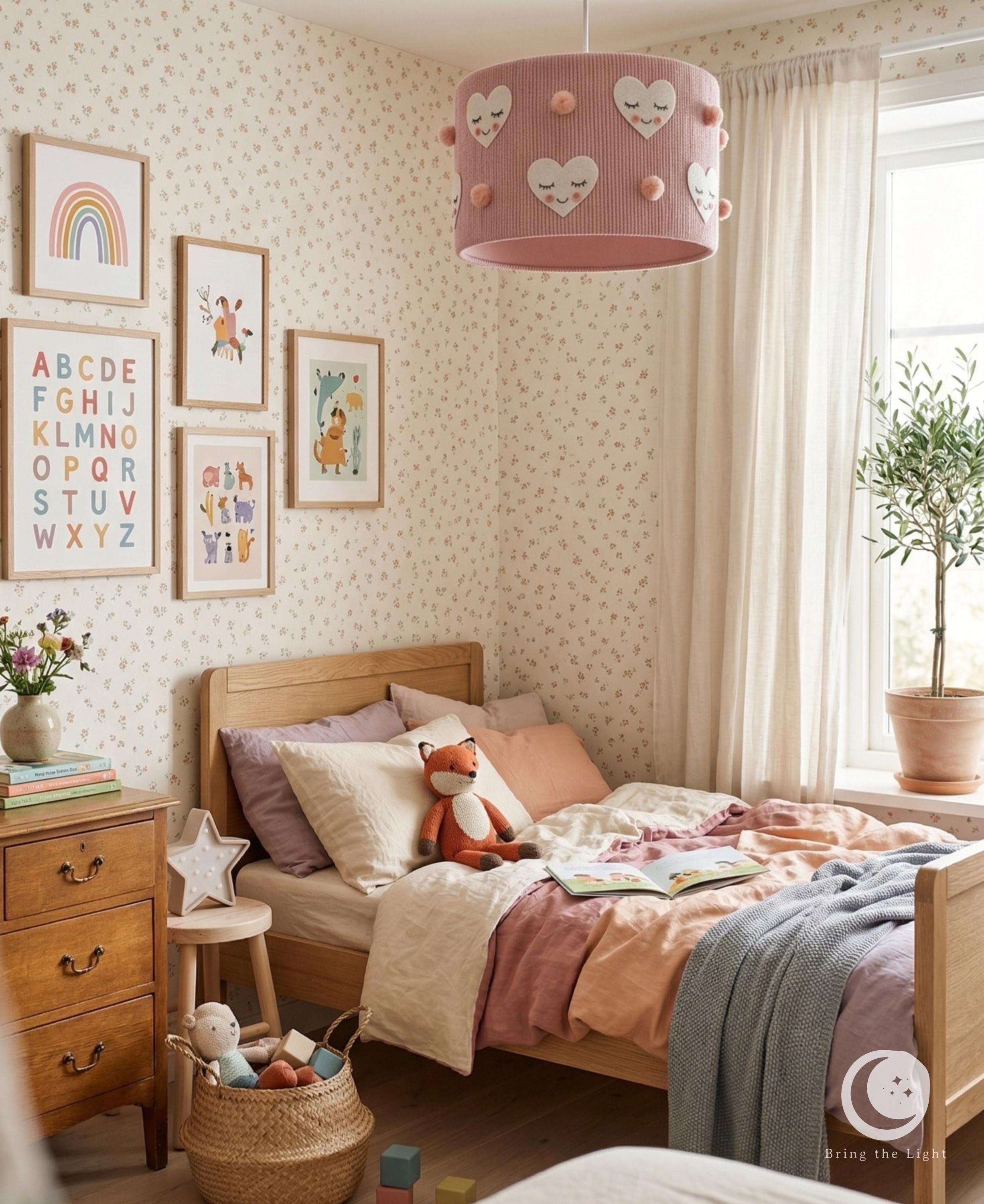 Pink felt heart nursery ceiling lamp