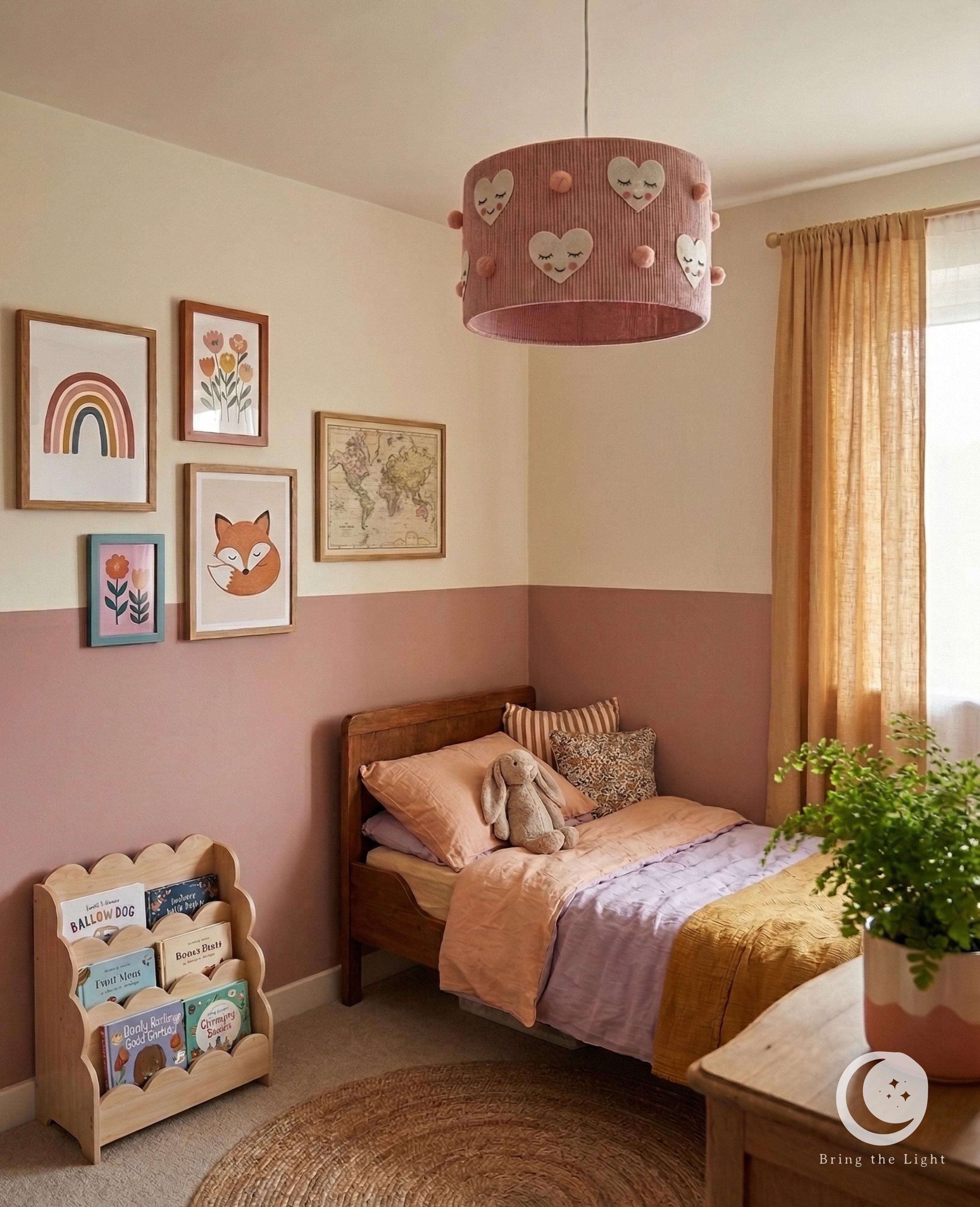 Pink felt heart nursery ceiling lamp