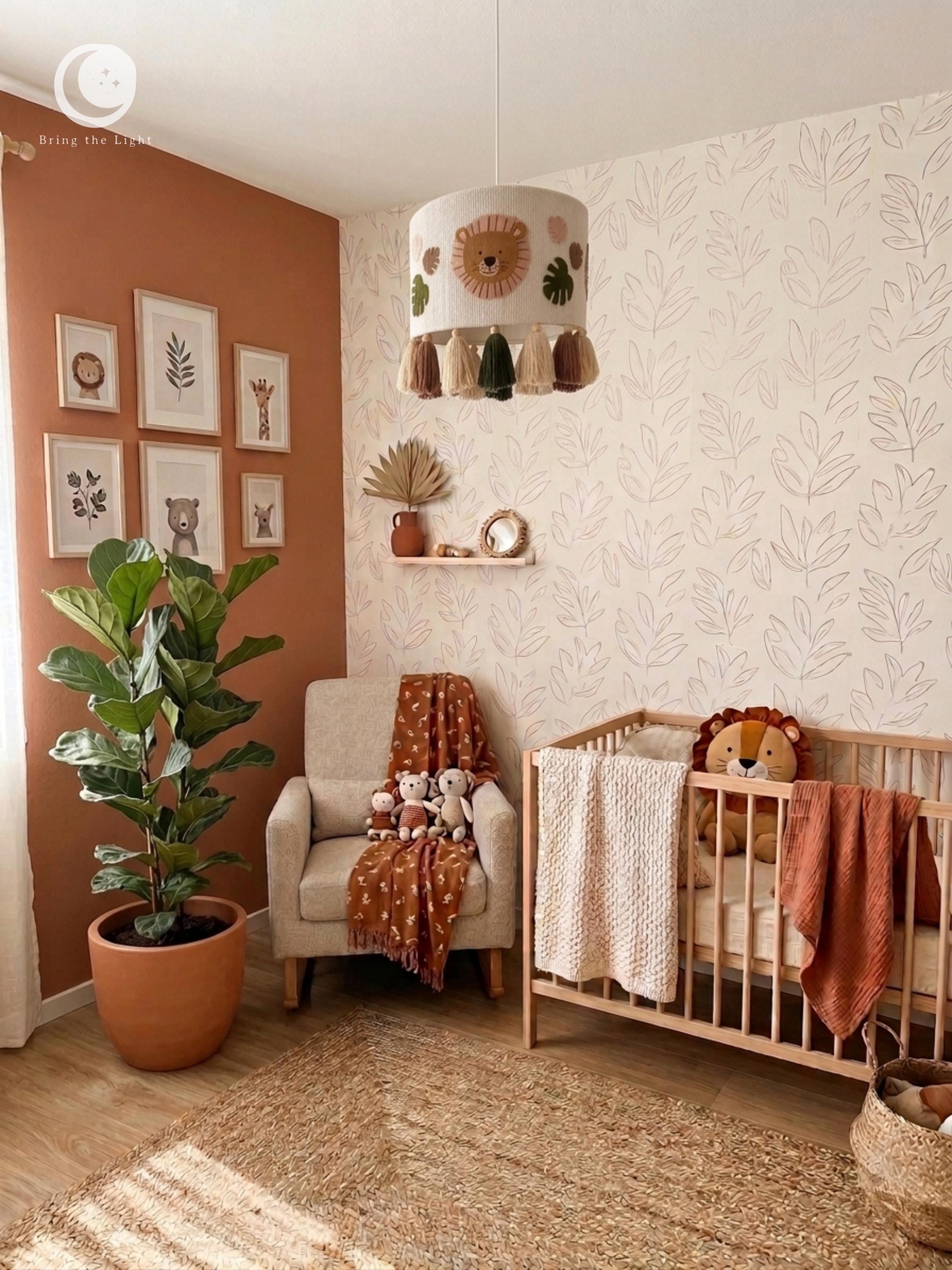Handmade safari lion lampshade with felt mane and tasseled fringe