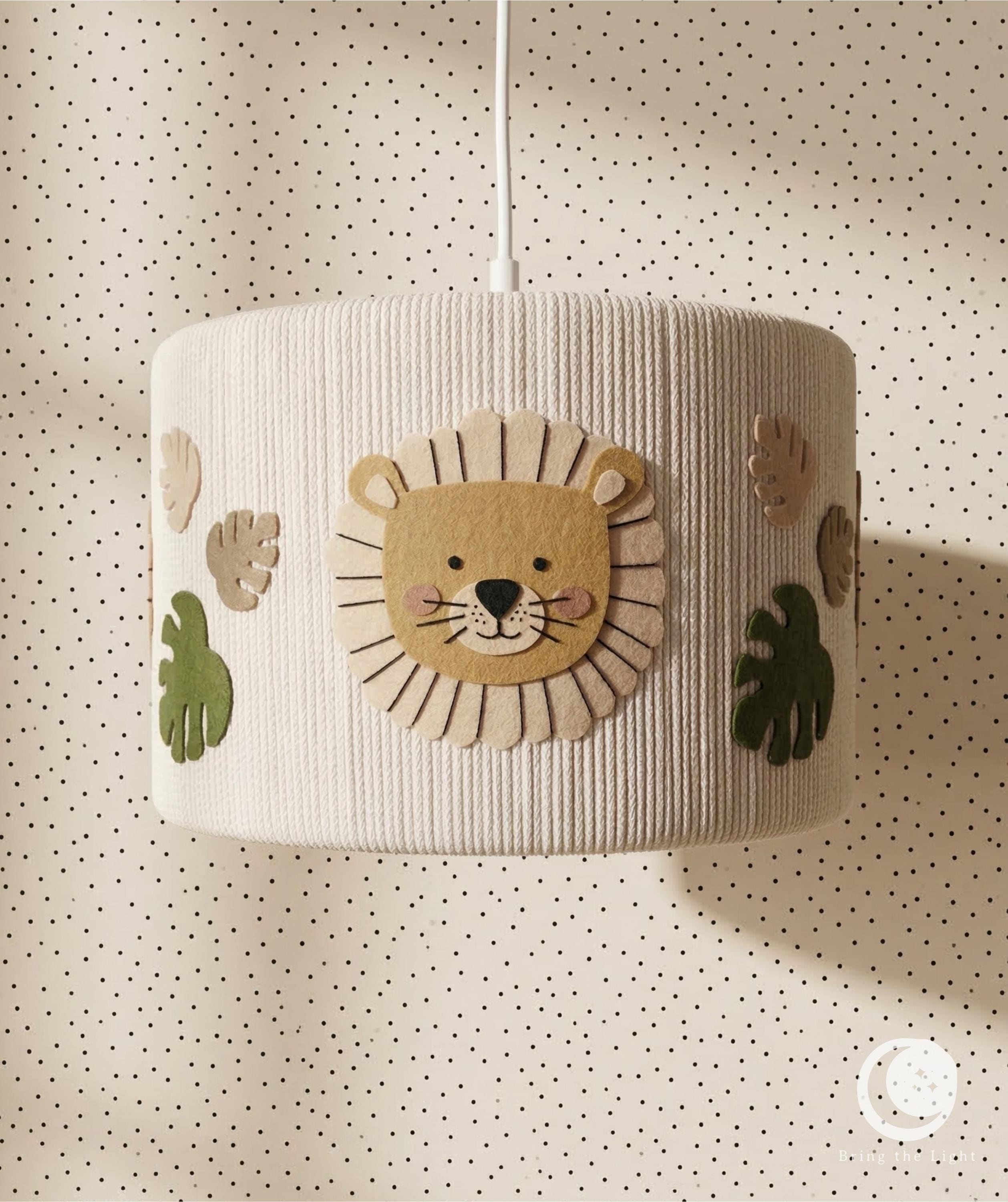 Handmade safari lion lampshade with felt mane and tasseled fringe
