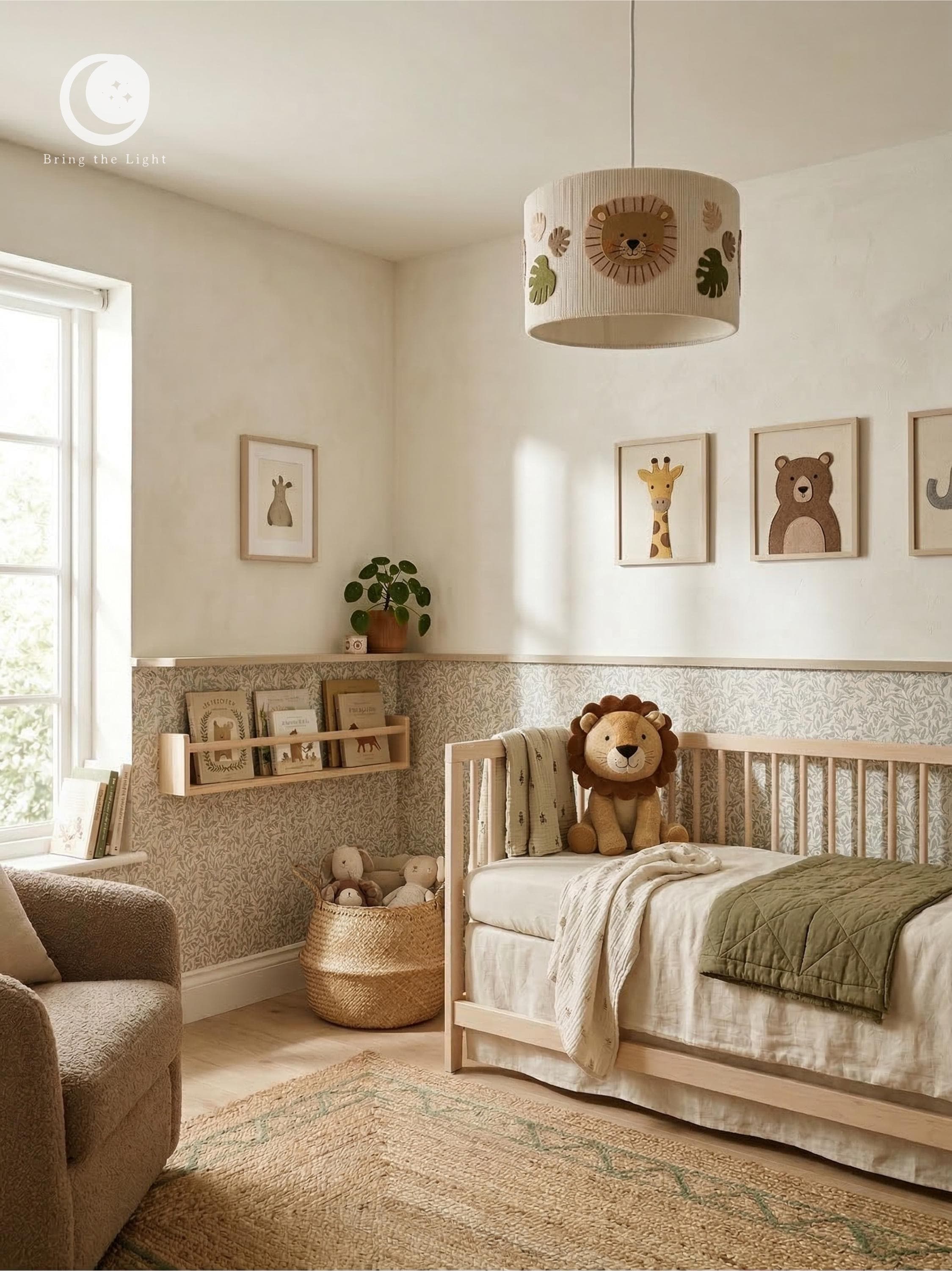 Handmade safari lion lampshade with felt mane and tasseled fringe