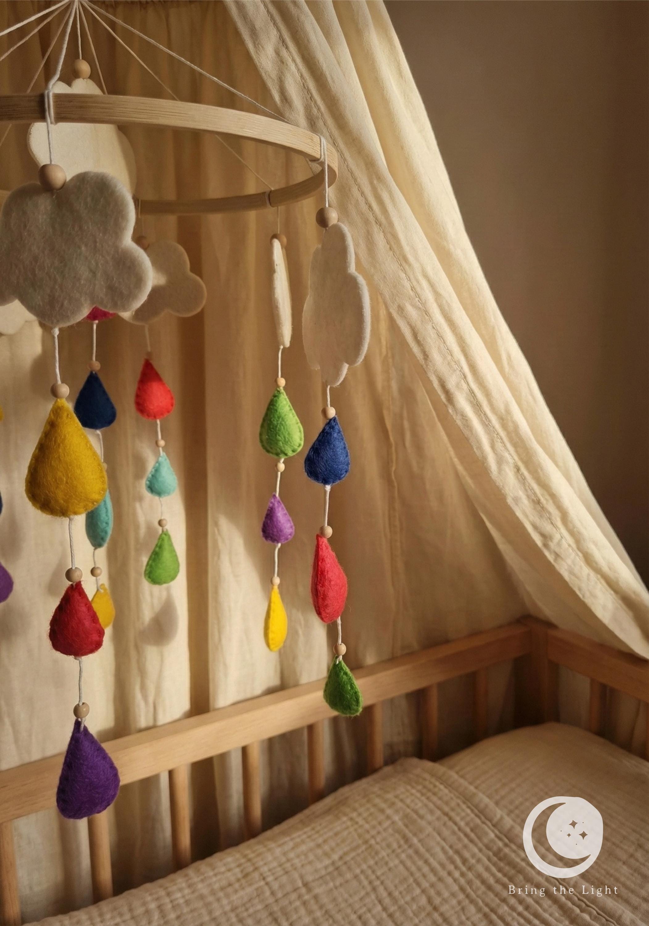 Rain cloud felt baby mobile with colorful felt raindrops