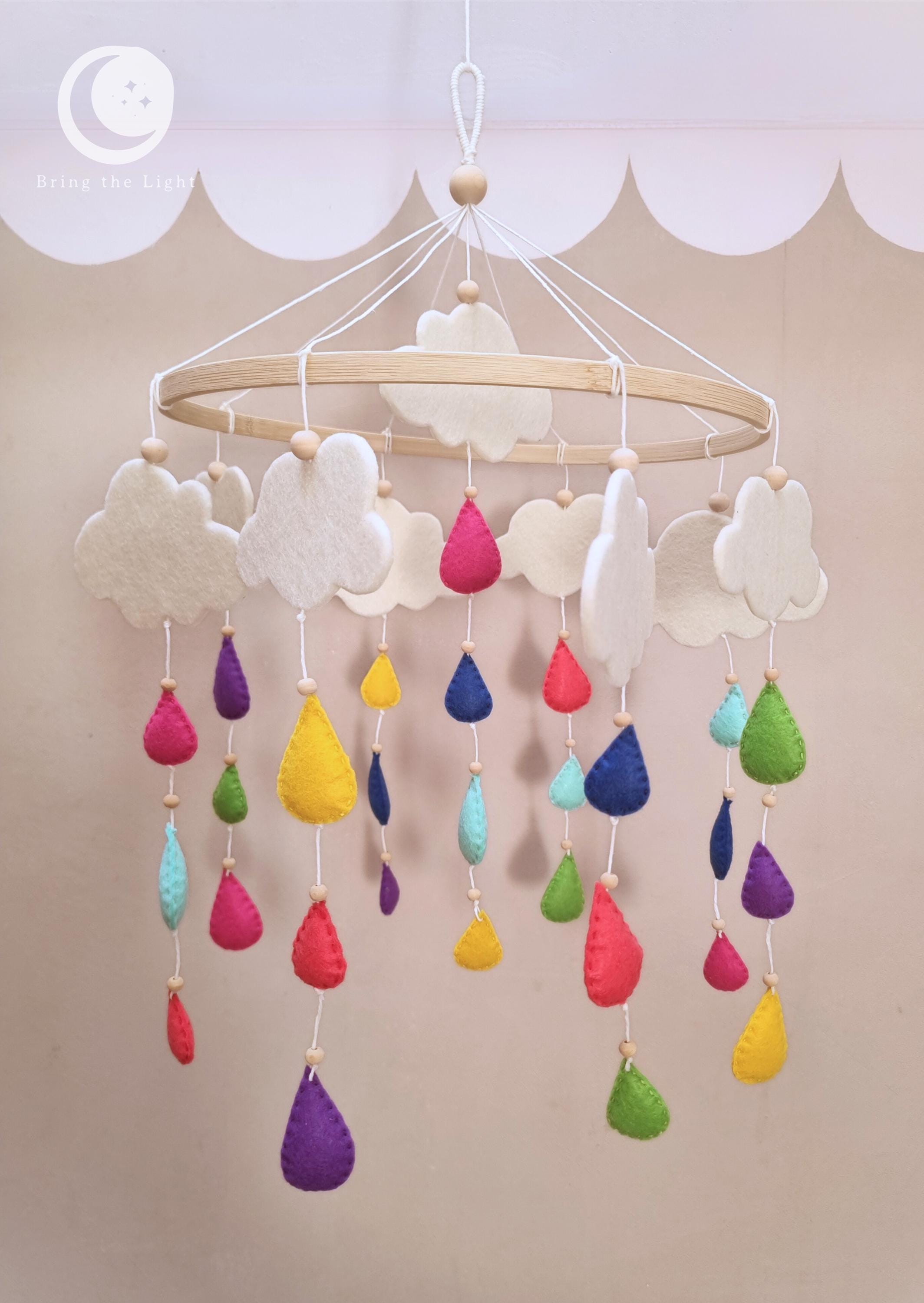 Rain cloud felt baby mobile with colorful felt raindrops