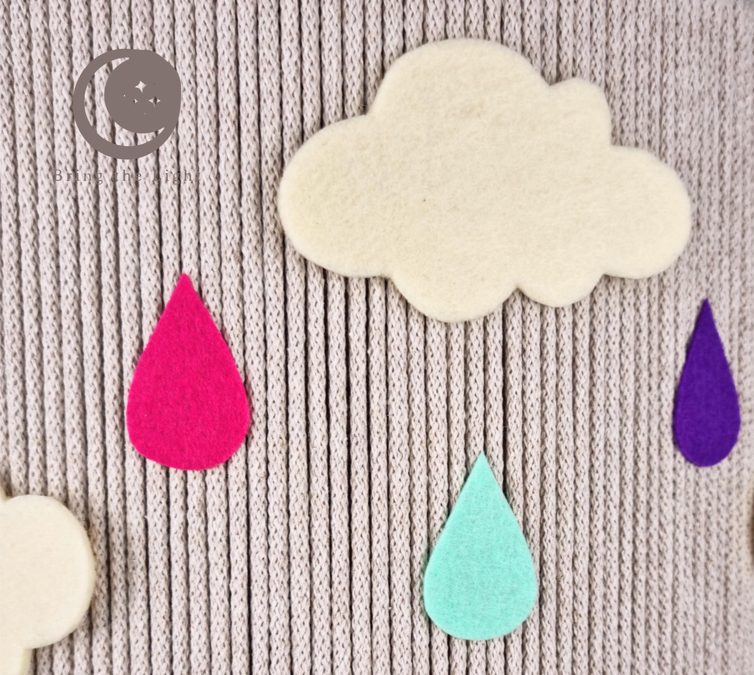 Rainbow raindrop cloud lampshade in gray with colorful felt drops