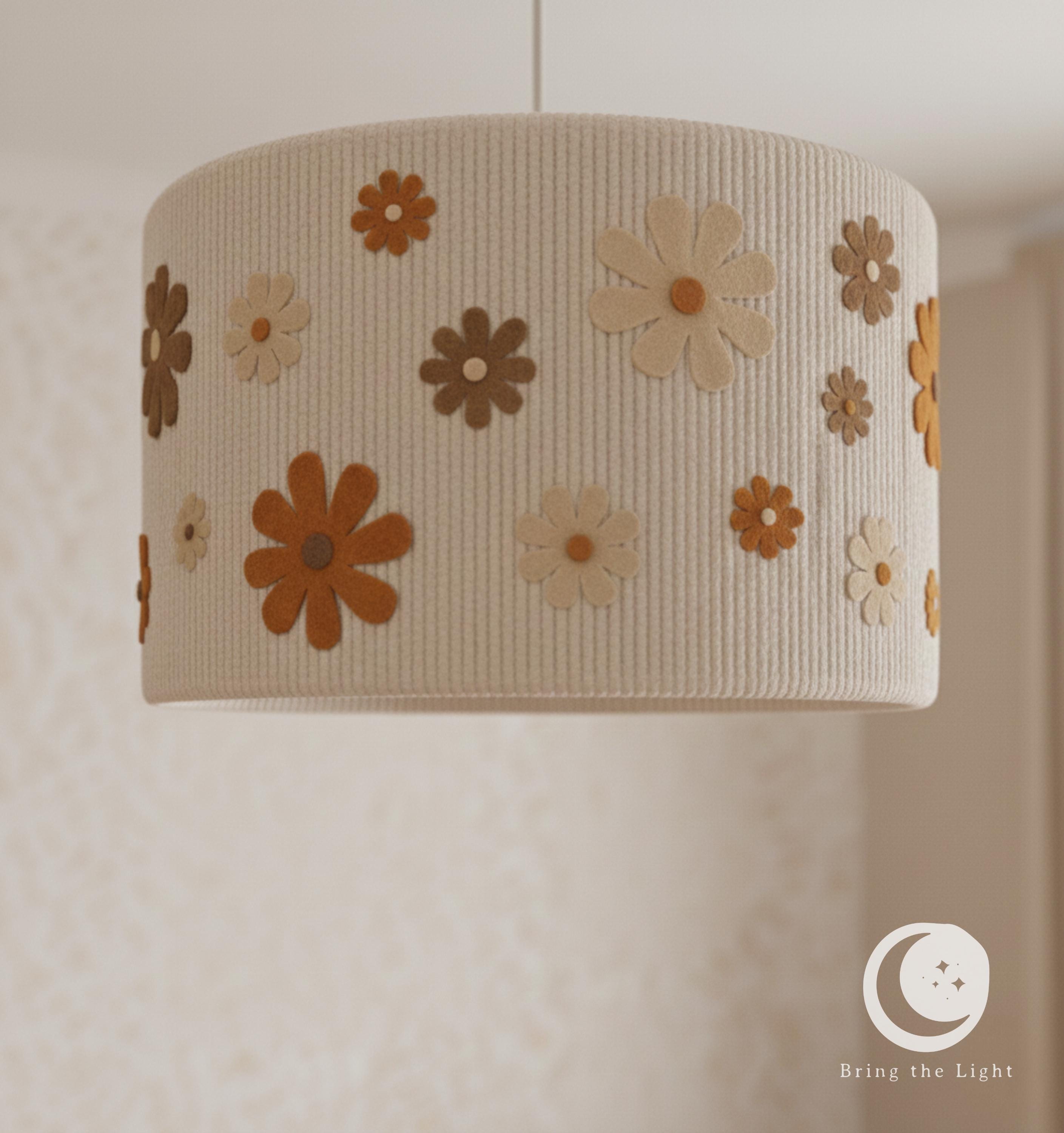 Retro boho floral lampshade for a girl's room with dense peach blooms