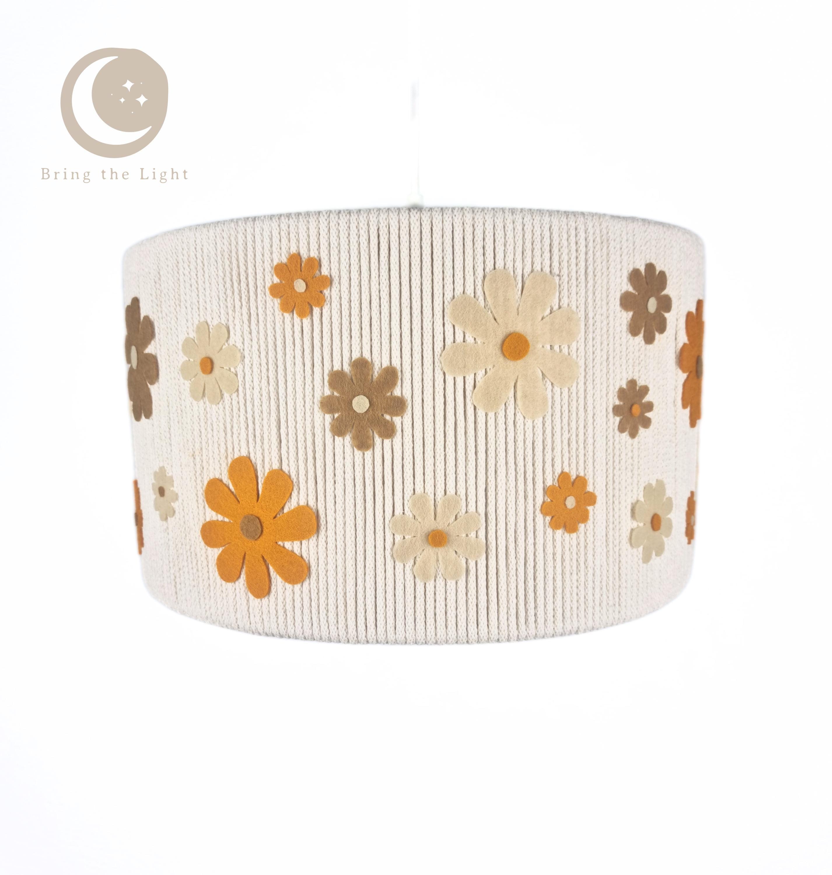 Retro boho floral lampshade for a girl's room with dense peach blooms