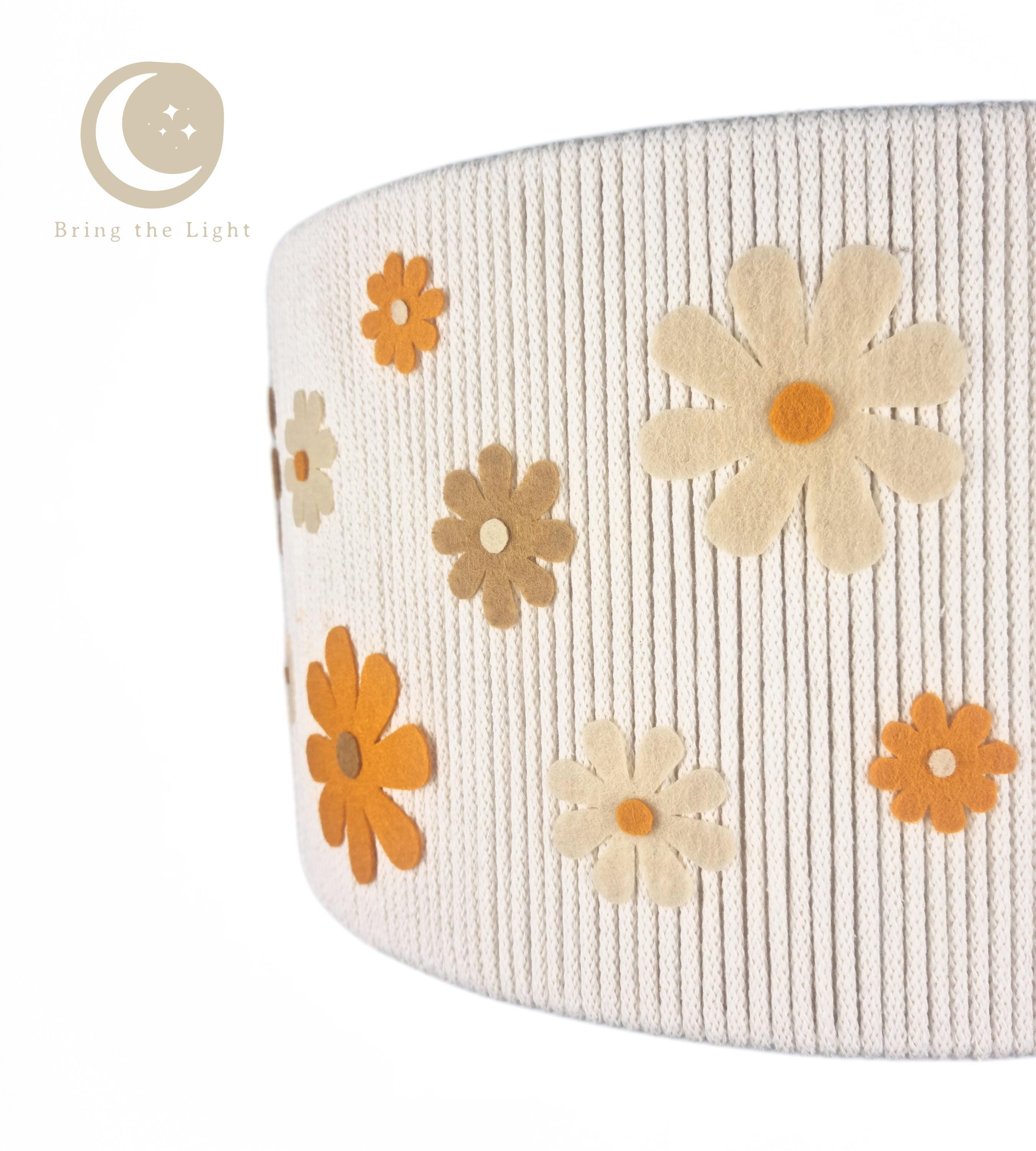 Retro boho floral lampshade for a girl's room with dense peach blooms