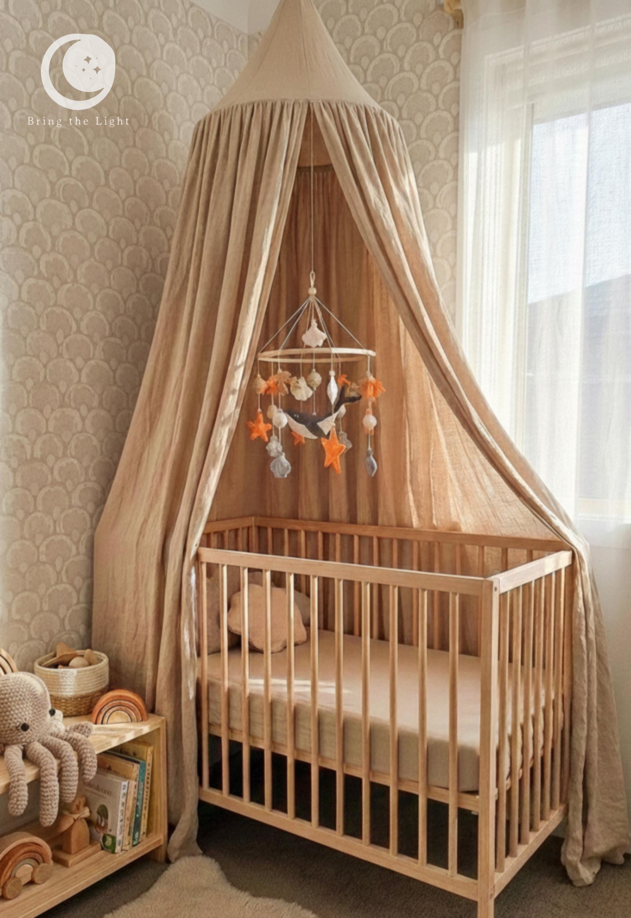 Ocean whale felt baby mobile in neutral crib tones