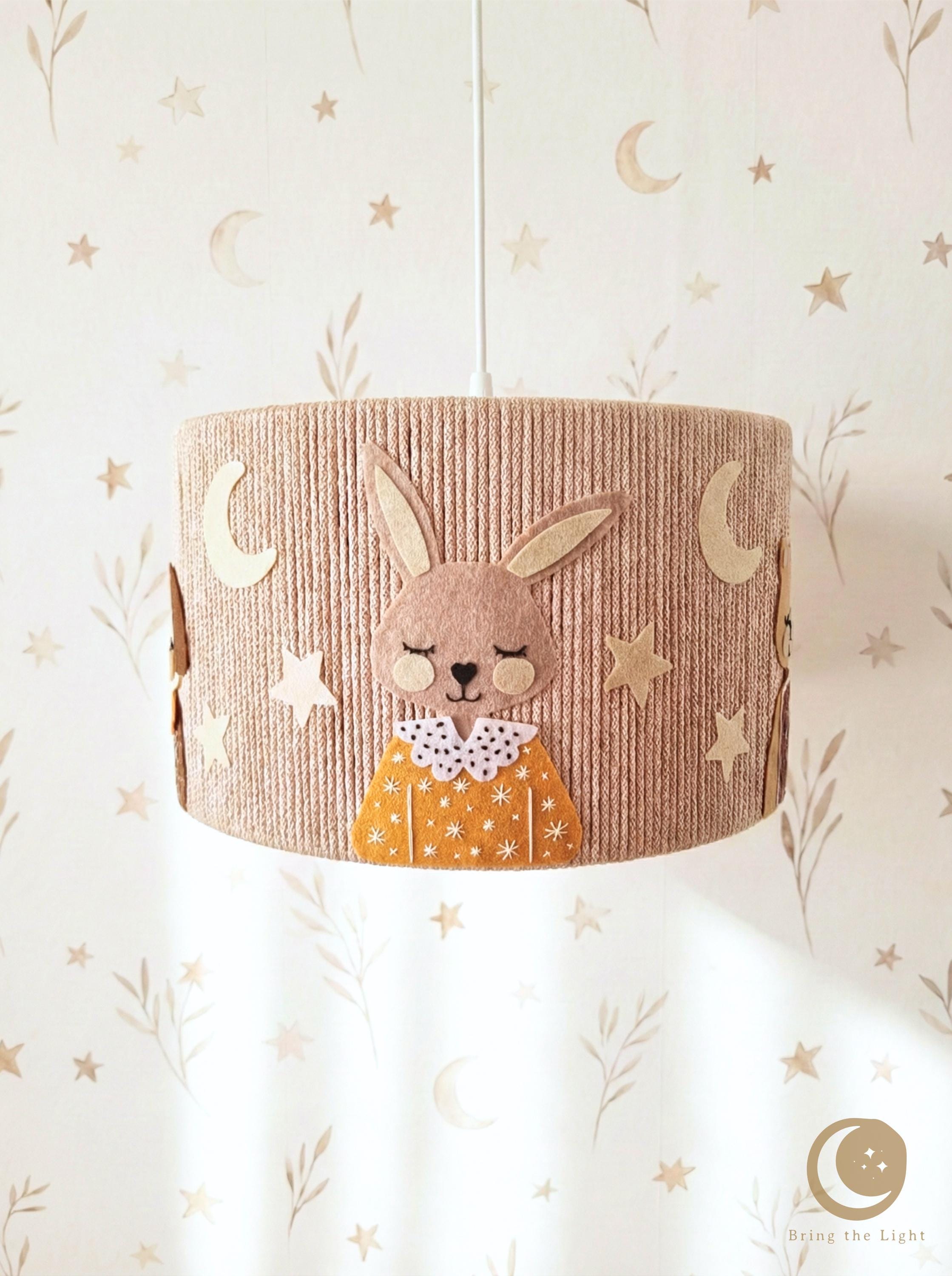 Woodland animal nursery lampshade with warmer tones and denser composition