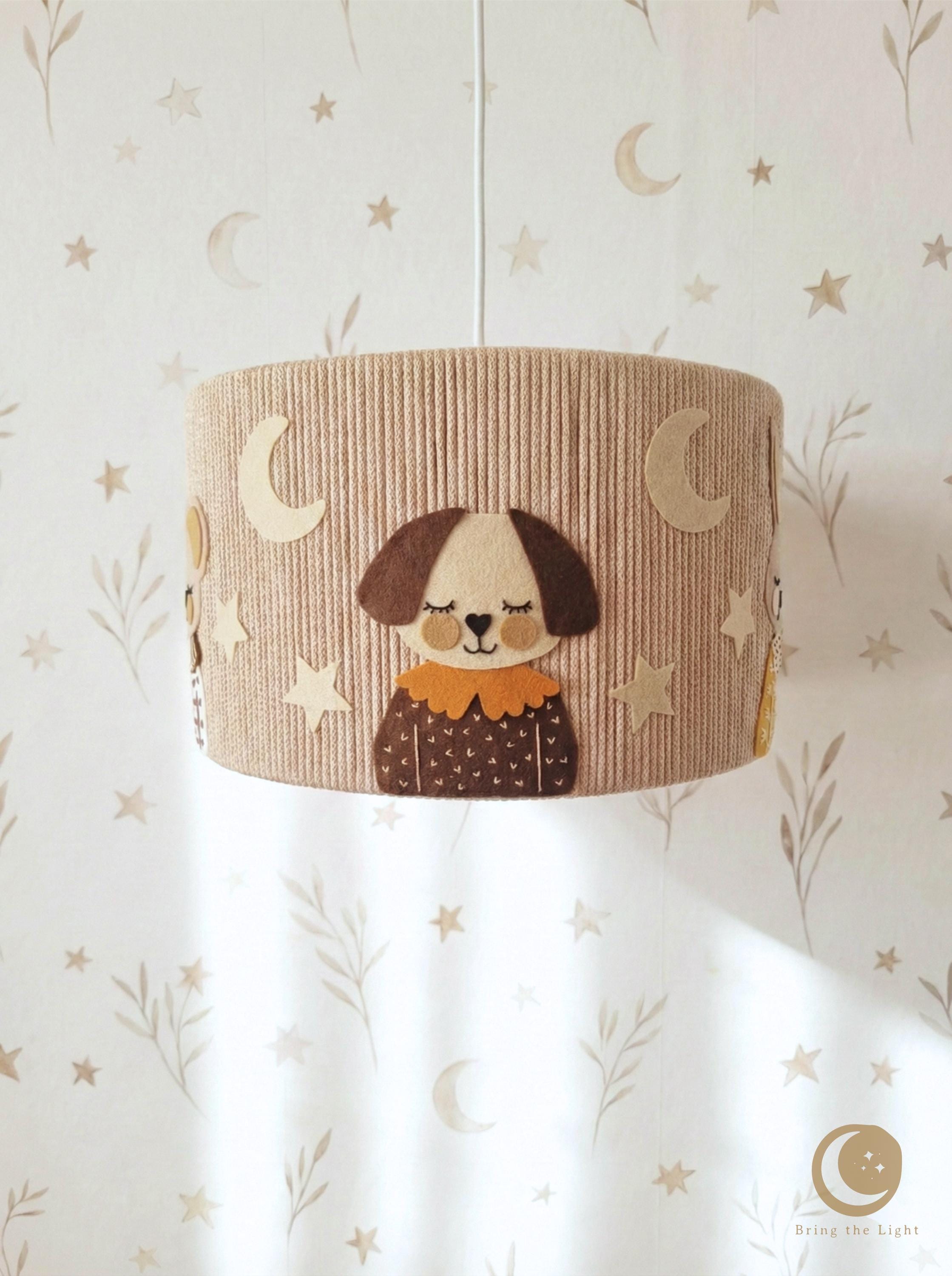 Woodland animal nursery lampshade with warmer tones and denser composition