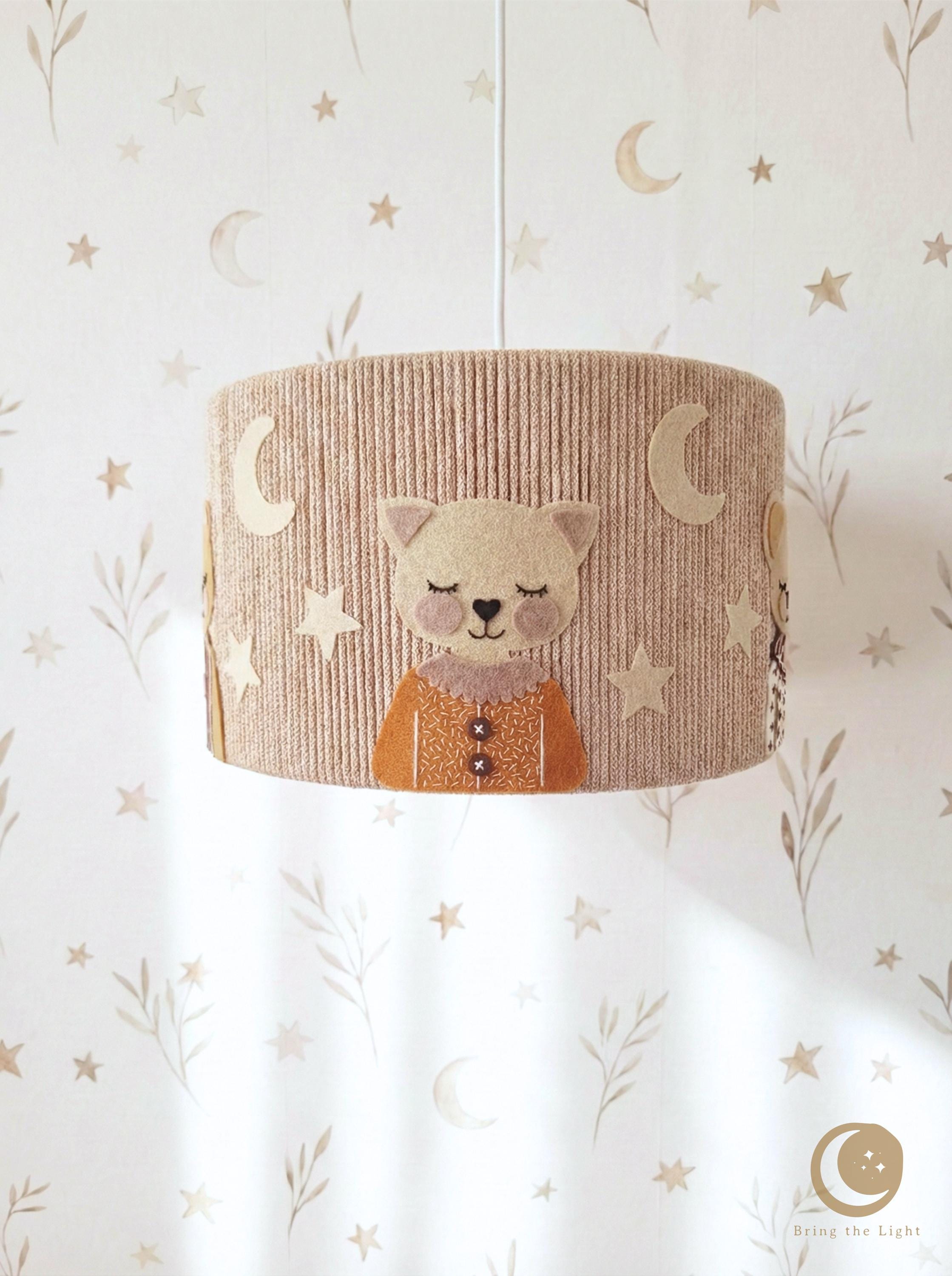 Woodland animal nursery lampshade with warmer tones and denser composition
