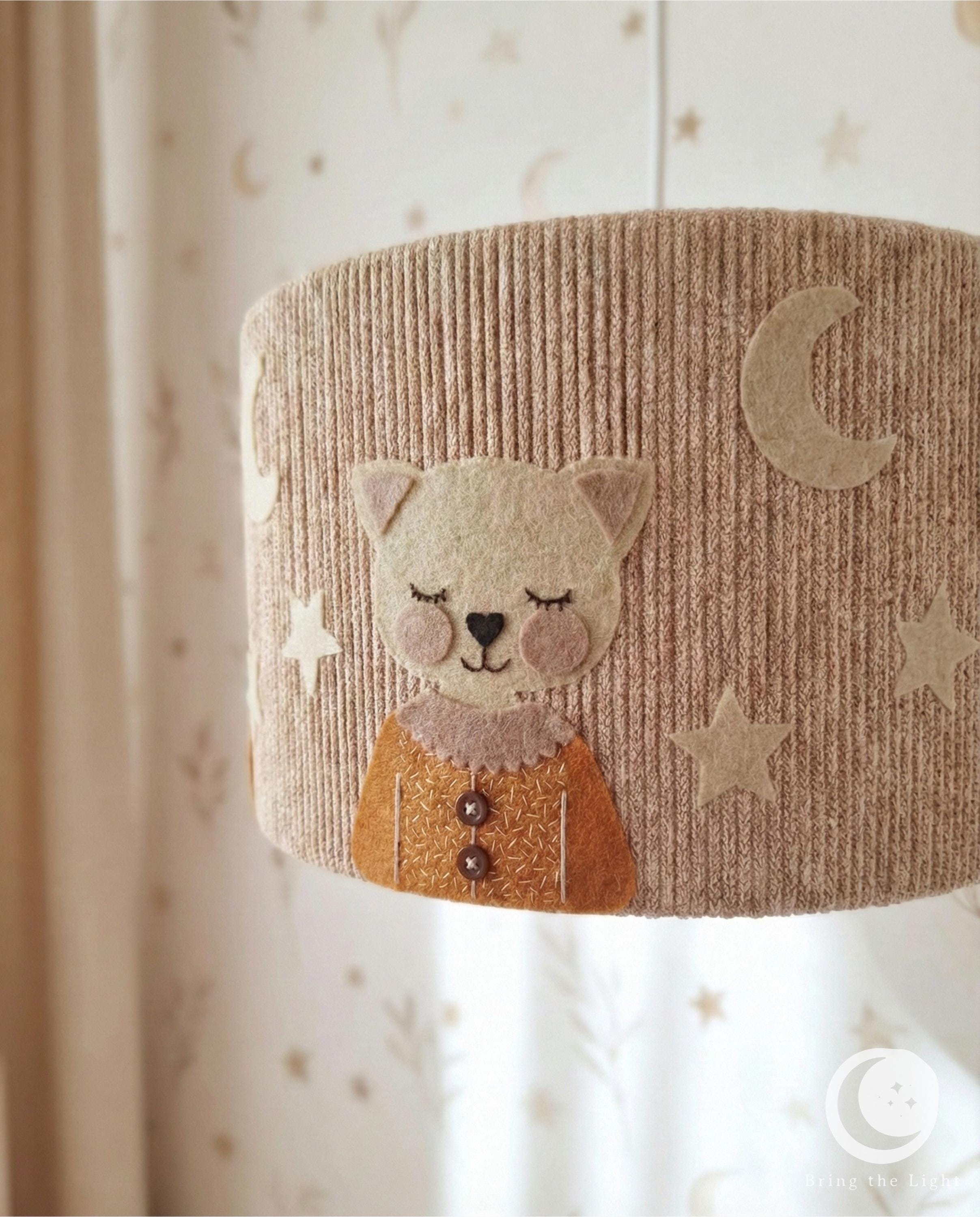 Woodland animal nursery lampshade with warmer tones and denser composition